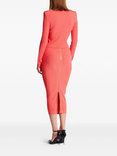 Balmain V Neck Buttoned Cardigan In Orange