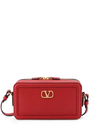 Valentino Garavani Alltime Leather Shoulder Bag With Vlogo Signature Detail In Red