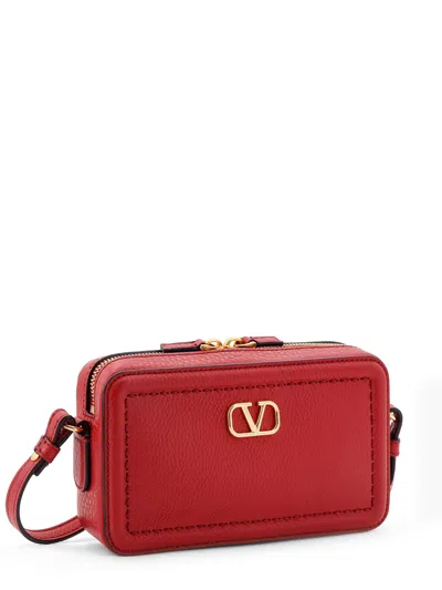Valentino Garavani Alltime Leather Shoulder Bag With Vlogo Signature Detail In Red