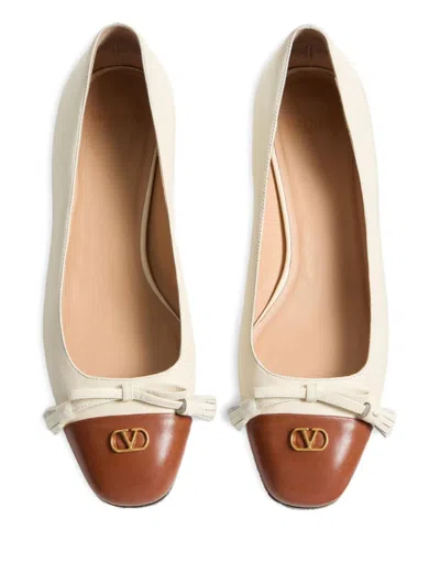 Valentino Leather Vlogo Signature Ballerinas In Neutral
