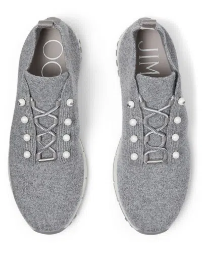 Jimmy Choo Veles Cotton Knit Pearly Stud Sneakers In Gray
