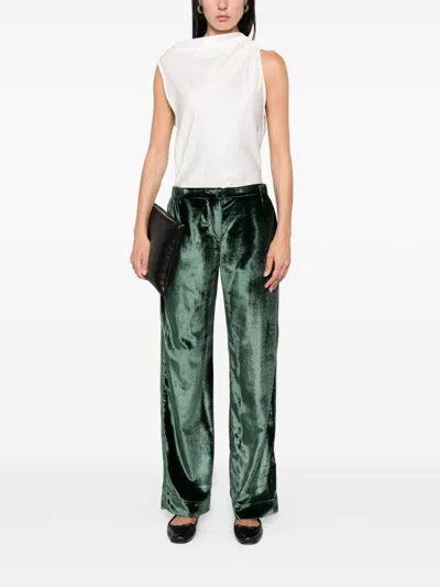 F.r.s . Velvet High Waisted Trousers In Green