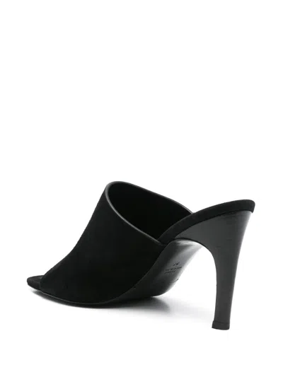Totême Sculpted Heel Suede Mules With Toe Strap In Black