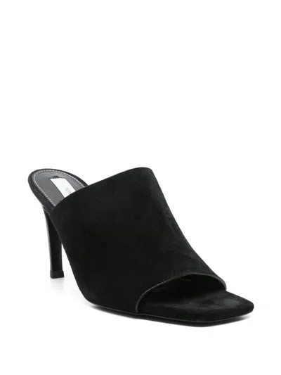 Totême Sculpted Heel Suede Mules With Toe Strap In Black