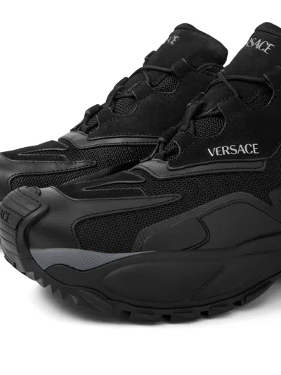 Versace Chunky Sole Mesh Panels Sneakers In Black