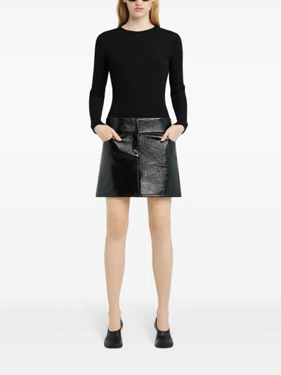 Courrèges Courregès  Black Belted Vinyl Mini Skirt In Black
