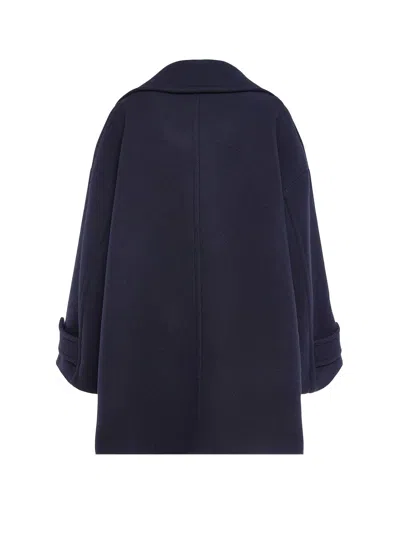 Chloé Oversized Double-breasted Coat In Wool In Blue