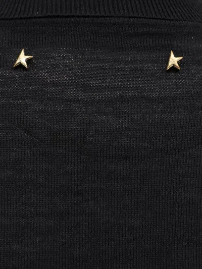 Golden Goose Fitted Black Turtleneck Sweater With Metallic Star Accents In Black