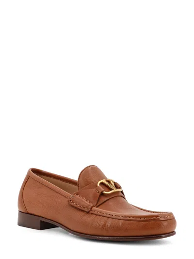 Valentino Garavani V-logo Embellished Full-grain Nubuck Loafers In Brown