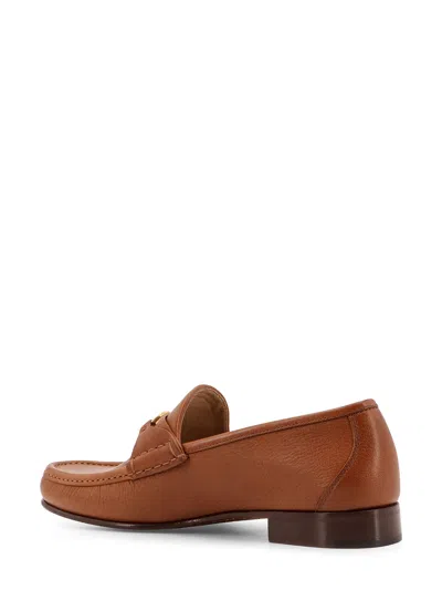 Valentino Garavani V-logo Embellished Full-grain Nubuck Loafers In Brown
