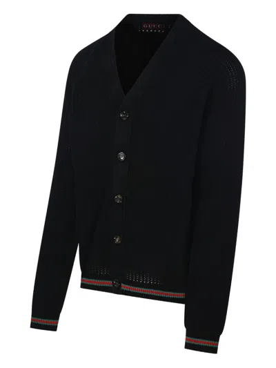 Gucci Knitwear V Neck Striped Cuffs In Black