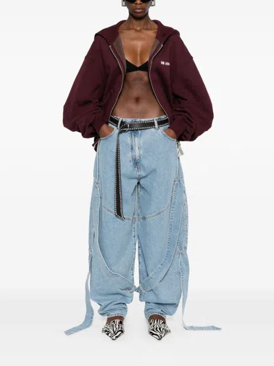 Attico Wide Light Blue Jeans With Ribbons