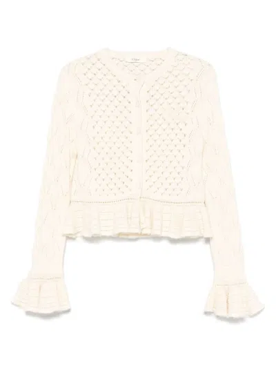 Chloé Latte-colored Crochet Cardigan In Cotton Blend In White
