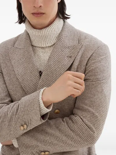 Brunello Cucinelli Men One-and-a-half Breasted Deconstructed Jacket In Checked Flannel In White