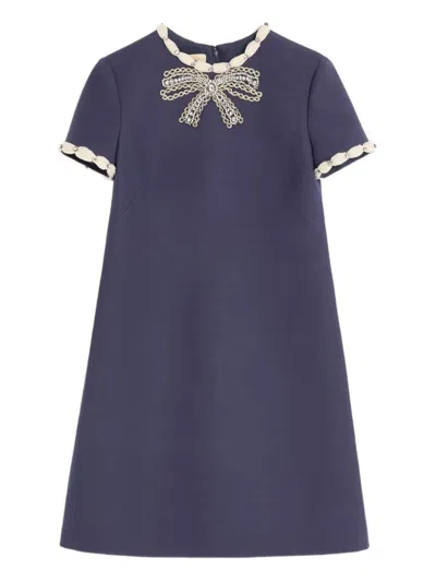 Valentino Garavani Wool And Silk Embroidered Dress In Blue