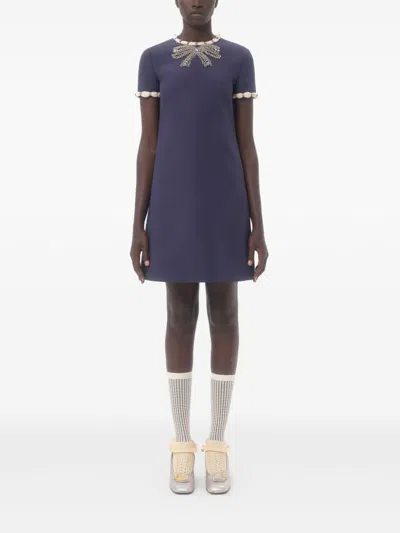 Valentino Garavani Wool And Silk Embroidered Dress In Blue