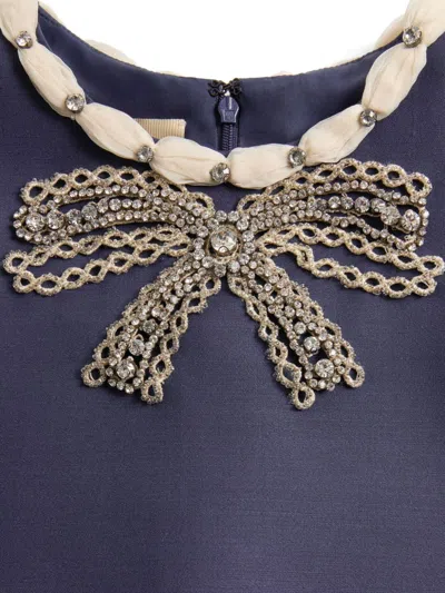 Valentino Garavani Wool And Silk Embroidered Dress In Blue