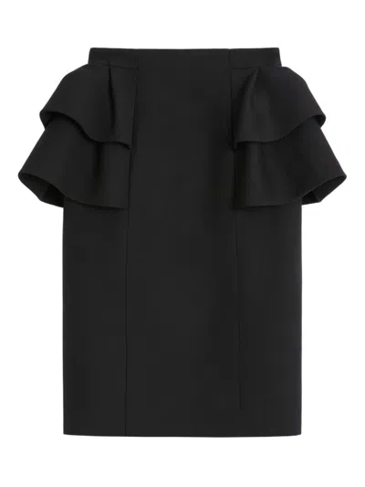 Valentino Black Skirt With Ruffles On The Sides In Black