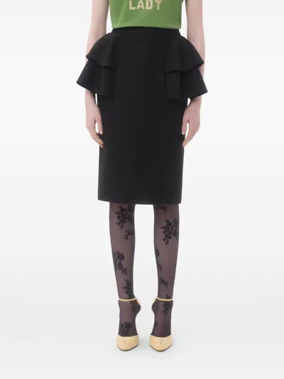 Valentino Black Skirt With Ruffles On The Sides In Black