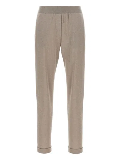 Brunello Cucinelli Shimmering Joggers With Elastic Waistband And Cuffed Hem In Gray