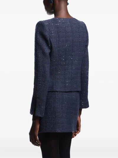 Emporio Armani Lurex Tweed Zip-up Jacket With Micro Sequins In Blue