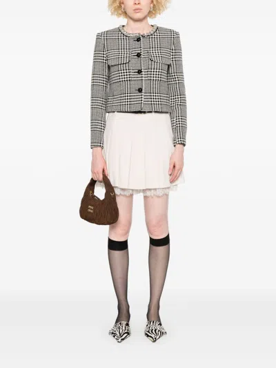 Self-portrait Houndstooth Wool Blend Jacket In Gray
