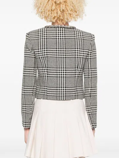 Self-portrait Houndstooth Wool Blend Jacket In Gray