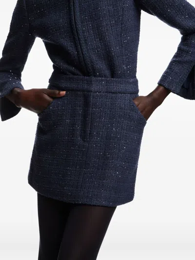 Emporio Armani Lurex Tweed Mini Skirt With Micro Sequins In Blue