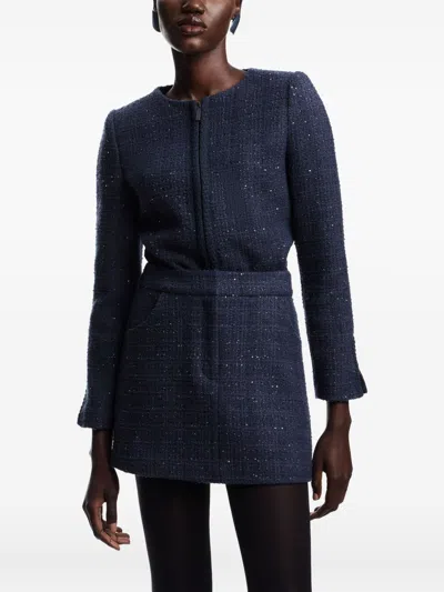 Emporio Armani Lurex Tweed Mini Skirt With Micro Sequins In Blue
