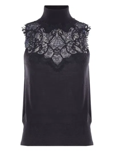 Ermanno Scervino Lace-insert Turtleneck Top In Black