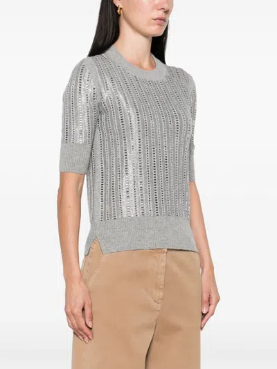 Ermanno Scervino Striped Wool-cashmere Sequin Top