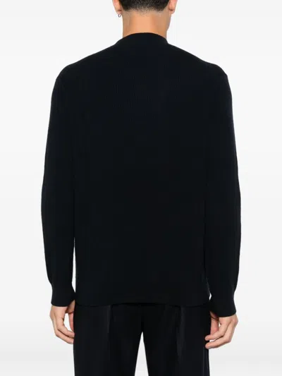 Emporio Armani Tonal Diamond Wool Sweater In Black
