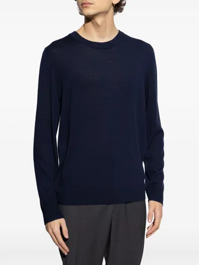 Paul Smith Lightweight Wool Crewneck Sweater With Ribbed Cuffs In Blue