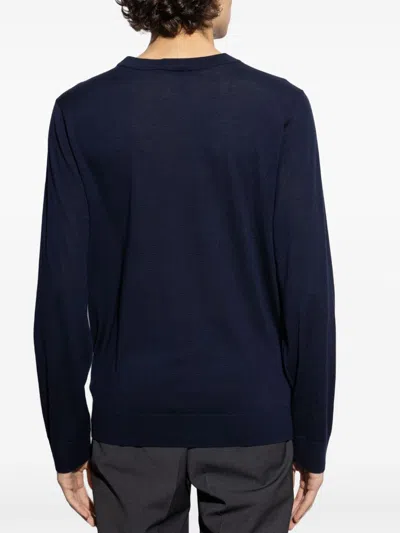 Paul Smith Lightweight Wool Crewneck Sweater With Ribbed Cuffs In Blue
