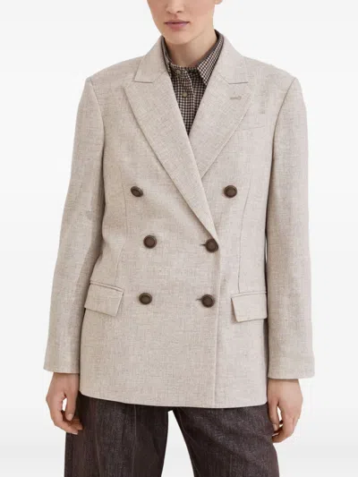 Brunello Cucinelli Double-breasted Jacket With Luxurious Cotton-wool Blend And Elegant Detailing