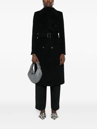 Tagliatore Double-breasted Wool Coat Long Sleeves In Black