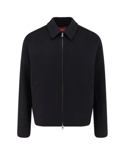 Gucci Men Black Jacket With Classic Collar And Web Motif On The Waist In Cotton Man In Blue