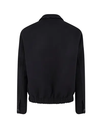 Gucci Men Black Jacket With Classic Collar And Web Motif On The Waist In Cotton Man In Blue
