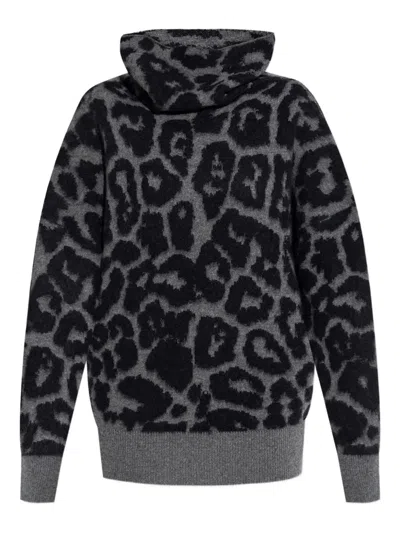 Stella Mccartney Leopard Print Turtleneck Sweater In Wool In Black
