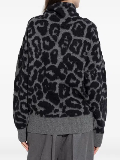 Stella Mccartney Leopard Print Turtleneck Sweater In Wool In Black