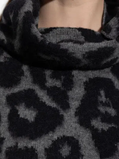 Stella Mccartney Leopard Print Turtleneck Sweater In Wool In Black