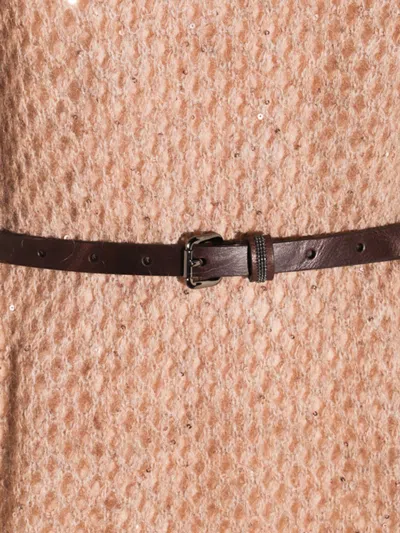 Brunello Cucinelli Hazelnut Color Midi Dress With Waist Belt In Neutral
