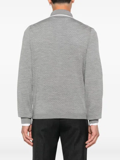 Gucci Men Wool Long-sleeves Polo Shirt In Gray