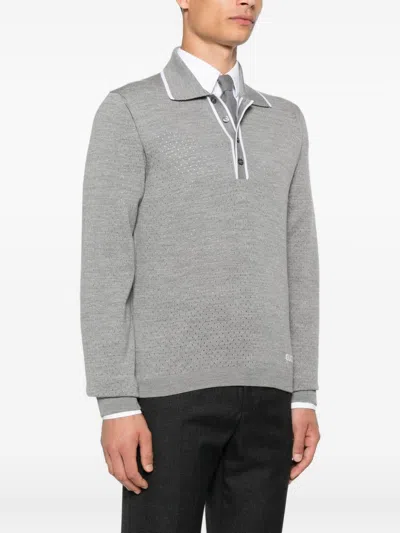 Gucci Men Wool Long-sleeves Polo Shirt In Gray