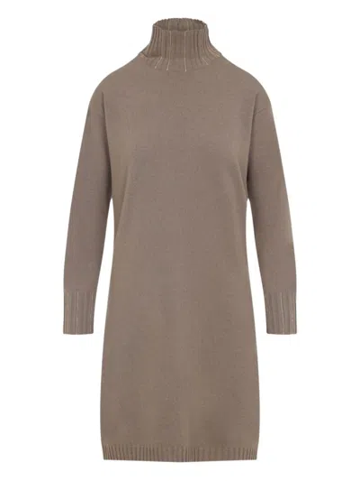 Fabiana Filippi Cortex Brown Virgin Wool Knit Midi Dress In Gray