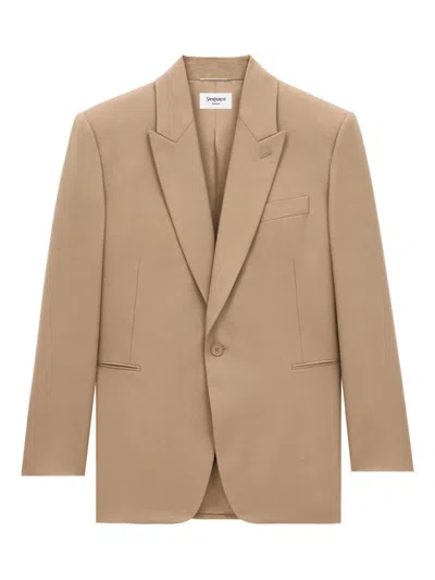 Saint Laurent Wool Gabardine Single-breasted Jacket In Neutrals