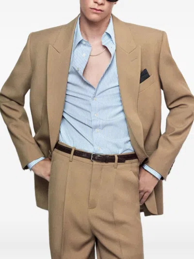 Saint Laurent Wool Gabardine Single-breasted Jacket In Neutrals