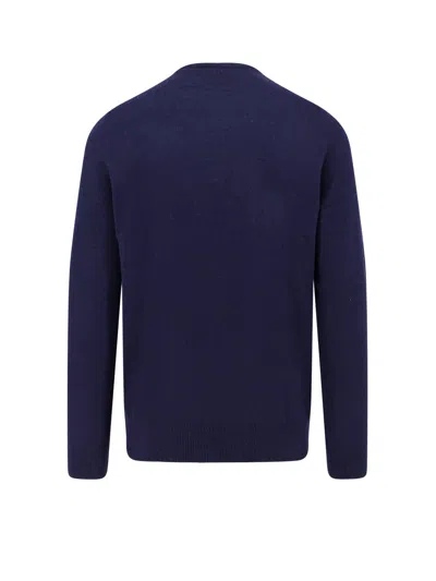 Polo Ralph Lauren Merino Wool Crew Neck Sweater With Embroidered Logo And Ribbed Detailing In Blue