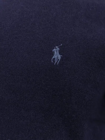 Polo Ralph Lauren Merino Wool Crew Neck Sweater With Embroidered Logo And Ribbed Detailing In Blue