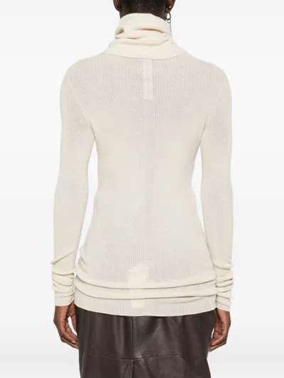 Rick Owens Ribbed Wool Turtleneck Sweater With Seam Detail